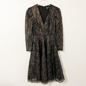 Dress The Population Black Gold Lace Long Sleeve Cocktail Dress Small S